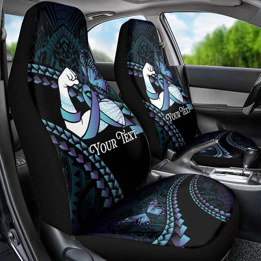 Personalised Polynesia Suicide Prevention Month Car Seat Cover Brave Strong Butterfly Teal Purple Ribbon