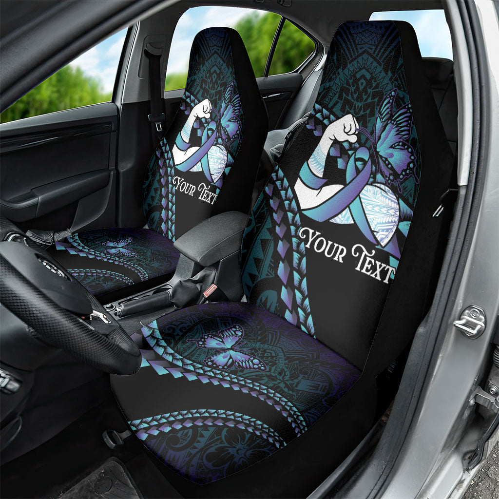 Personalised Polynesia Suicide Prevention Month Car Seat Cover Brave Strong Butterfly Teal Purple Ribbon