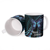 Personalised Polynesia Suicide Prevention Month Ceramic Mug Brave Strong Butterfly Teal Purple Ribbon