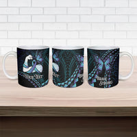 Personalised Polynesia Suicide Prevention Month Ceramic Mug Brave Strong Butterfly Teal Purple Ribbon