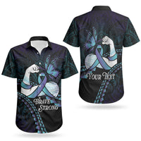 Personalised Polynesia Suicide Prevention Month Couples Matching Short Sleeve Bodycon Dress and Hawaiian Shirt Brave Strong Butterfly Teal Purple Ribbon