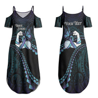 Personalised Polynesia Suicide Prevention Month Couples Matching Summer Maxi Dress and Hawaiian Shirt Brave Strong Butterfly Teal Purple Ribbon