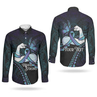 Personalised Polynesia Suicide Prevention Month Couples Matching Tank Maxi Dress and Long Sleeve Button Shirt Brave Strong Butterfly Teal Purple Ribbon