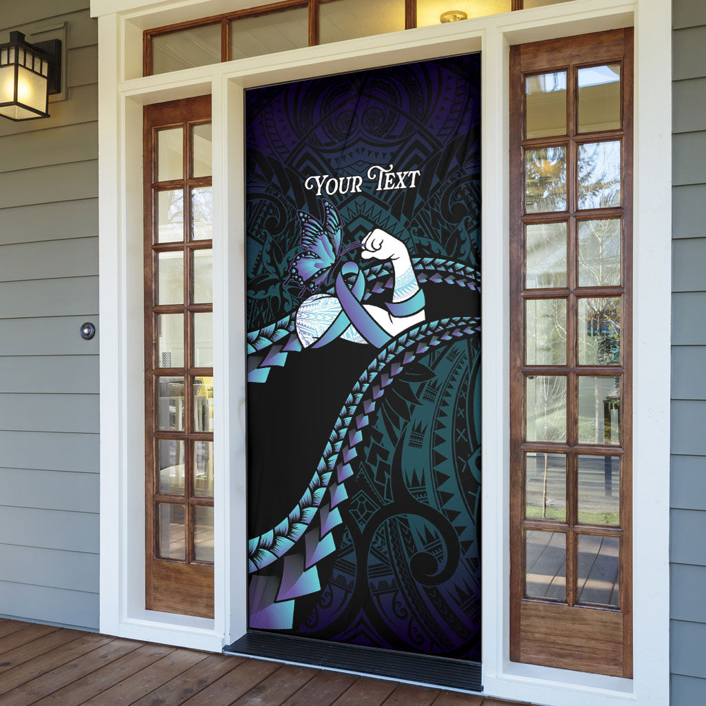 Personalised Polynesia Suicide Prevention Month Door Cover Brave Strong Butterfly Teal Purple Ribbon