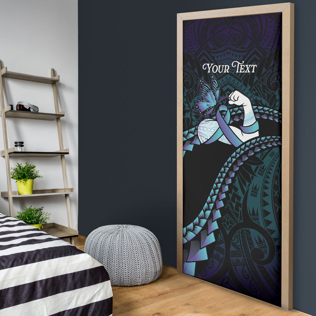 Personalised Polynesia Suicide Prevention Month Door Cover Brave Strong Butterfly Teal Purple Ribbon