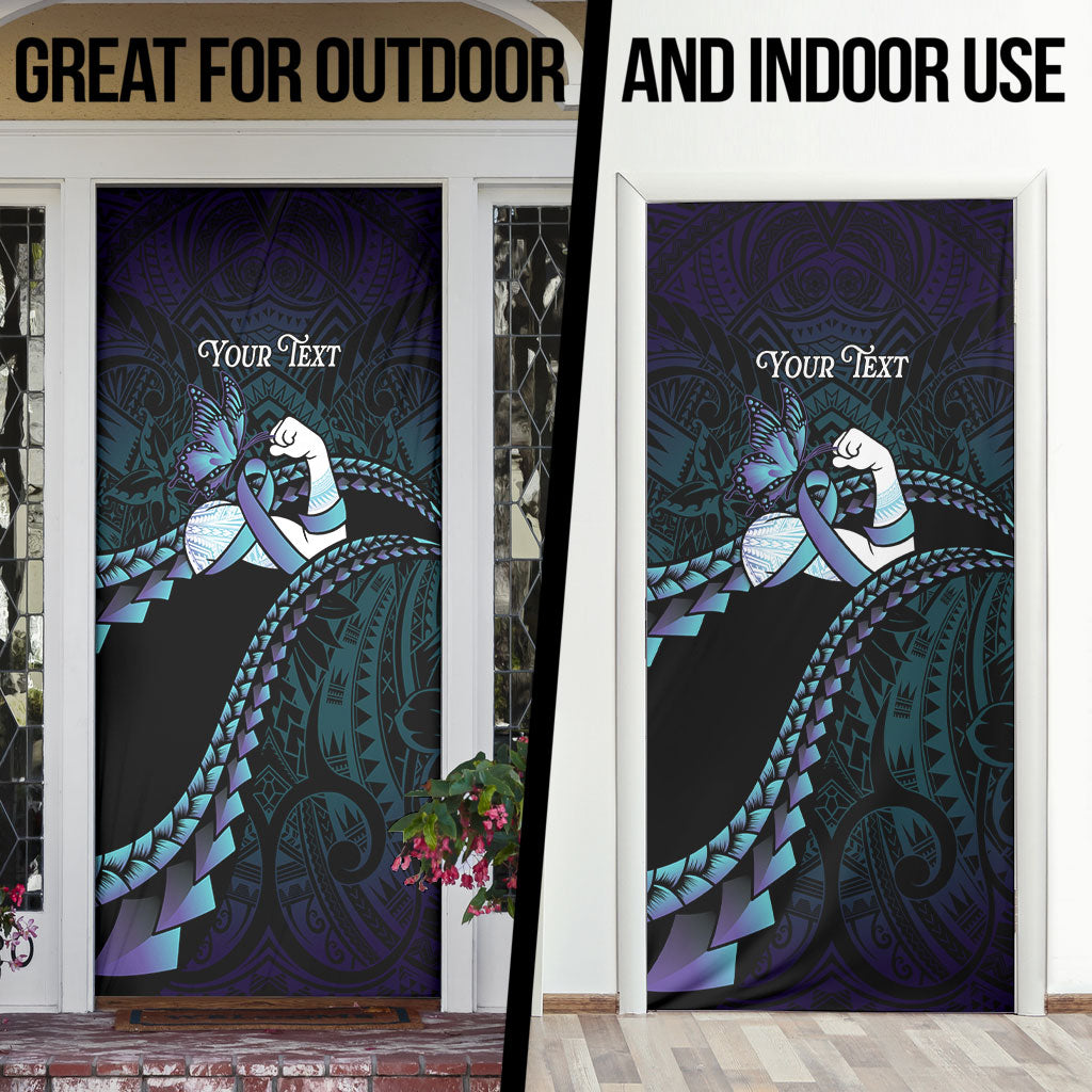 Personalised Polynesia Suicide Prevention Month Door Cover Brave Strong Butterfly Teal Purple Ribbon