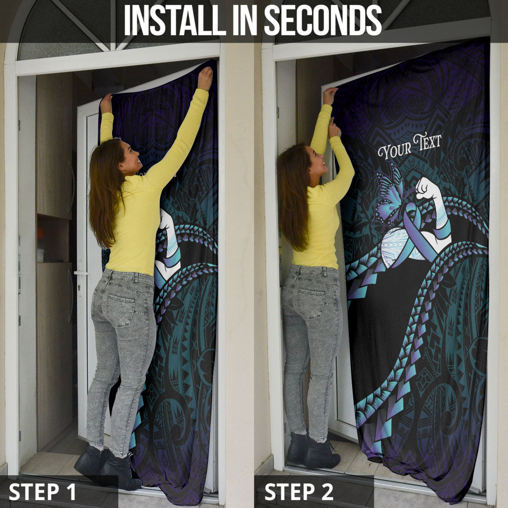 Personalised Polynesia Suicide Prevention Month Door Cover Brave Strong Butterfly Teal Purple Ribbon