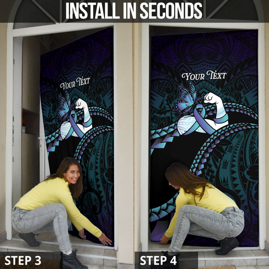 Personalised Polynesia Suicide Prevention Month Door Cover Brave Strong Butterfly Teal Purple Ribbon
