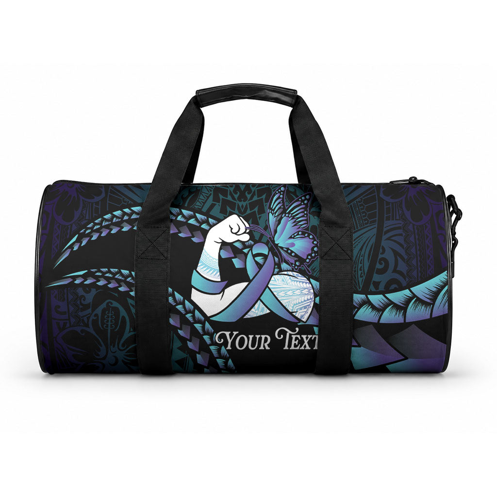 Personalised Polynesia Suicide Prevention Month Duffle Bag Brave Strong Butterfly Teal Purple Ribbon