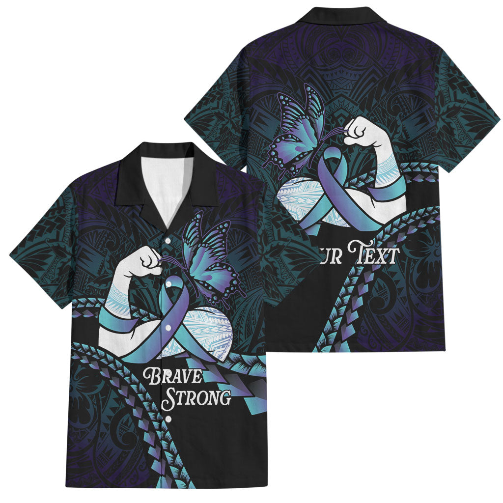 Personalised Polynesia Suicide Prevention Month Family Matching Off The Shoulder Long Sleeve Dress and Hawaiian Shirt Brave Strong Butterfly Teal Purple Ribbon