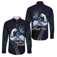 Personalised Polynesia Suicide Prevention Month Family Matching Off The Shoulder Long Sleeve Dress and Hawaiian Shirt Brave Strong Butterfly Teal Purple Ribbon