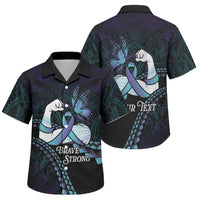 Personalised Polynesia Suicide Prevention Month Family Matching Off The Shoulder Long Sleeve Dress and Hawaiian Shirt Brave Strong Butterfly Teal Purple Ribbon