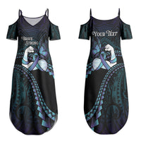 Personalised Polynesia Suicide Prevention Month Family Matching Summer Maxi Dress and Hawaiian Shirt Brave Strong Butterfly Teal Purple Ribbon