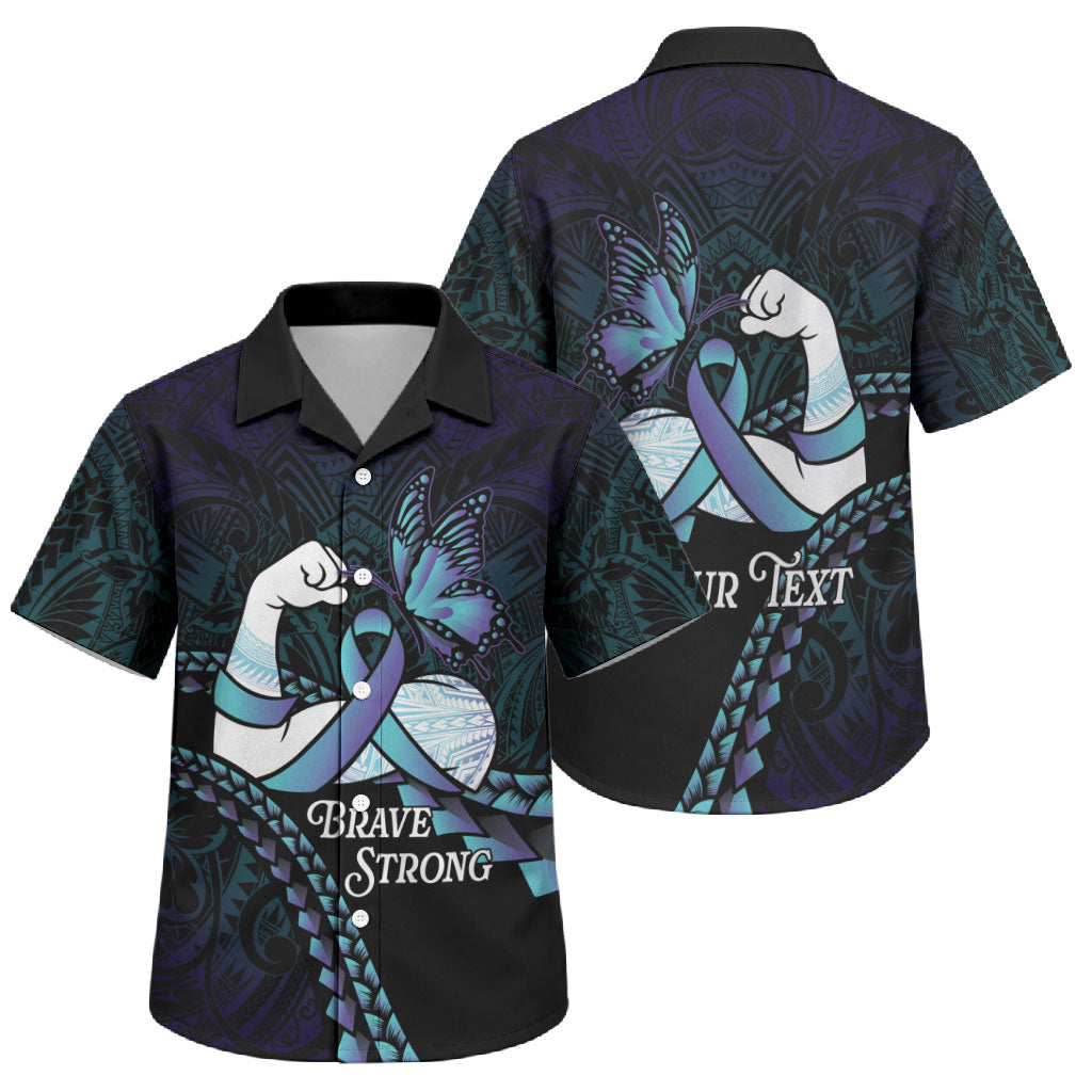 Personalised Polynesia Suicide Prevention Month Family Matching Tank Maxi Dress and Hawaiian Shirt Brave Strong Butterfly Teal Purple Ribbon