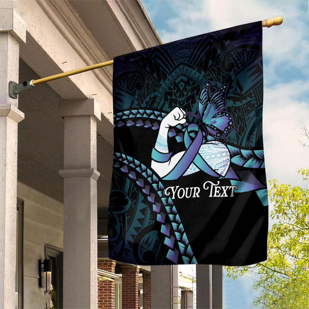 Personalised Polynesia Suicide Prevention Month Garden Flag Brave Strong Butterfly Teal Purple Ribbon