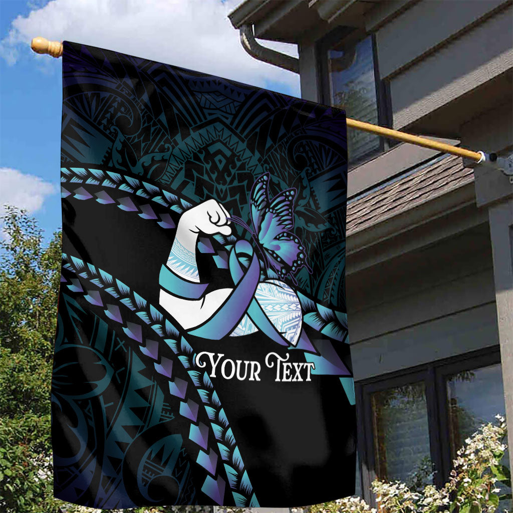 Personalised Polynesia Suicide Prevention Month Garden Flag Brave Strong Butterfly Teal Purple Ribbon