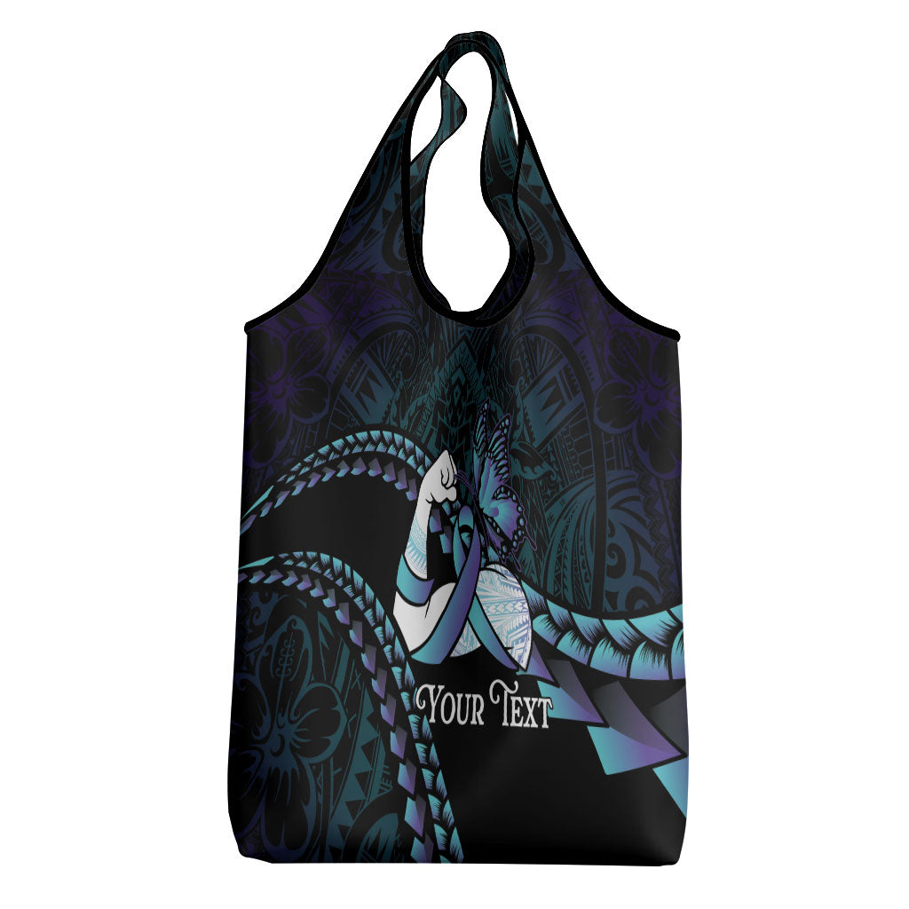 Personalised Polynesia Suicide Prevention Month Grocery Bag Brave Strong Butterfly Teal Purple Ribbon