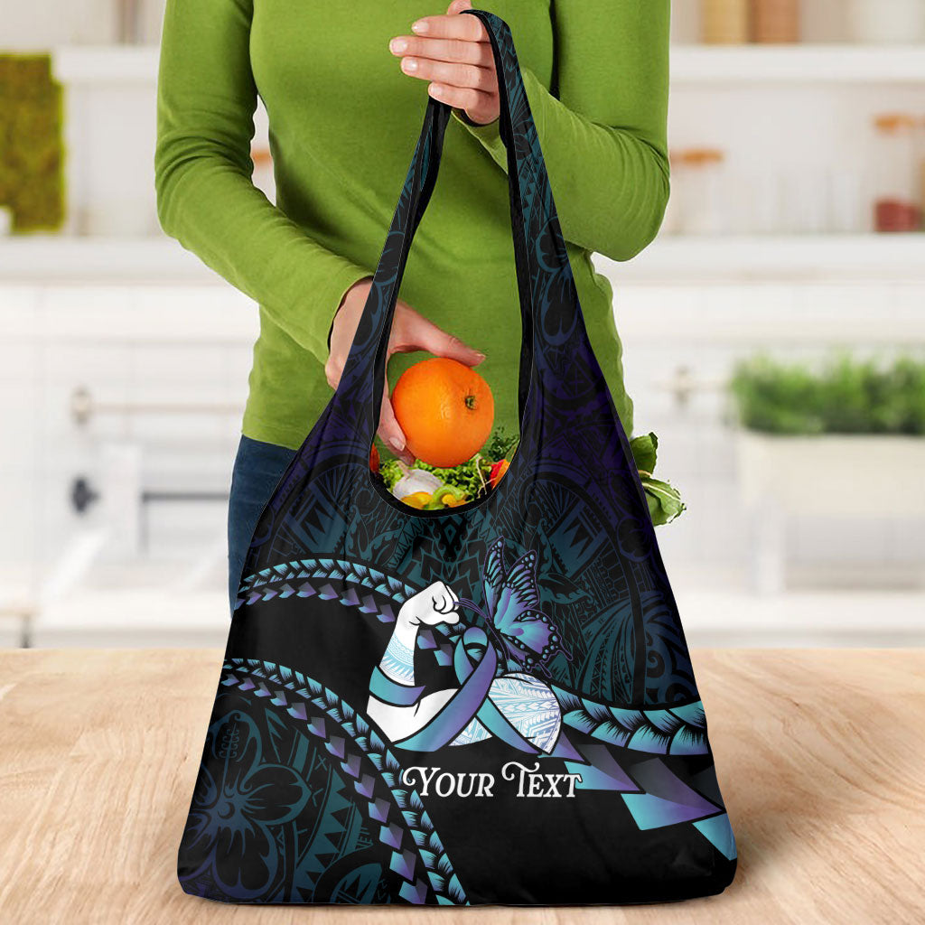 Personalised Polynesia Suicide Prevention Month Grocery Bag Brave Strong Butterfly Teal Purple Ribbon