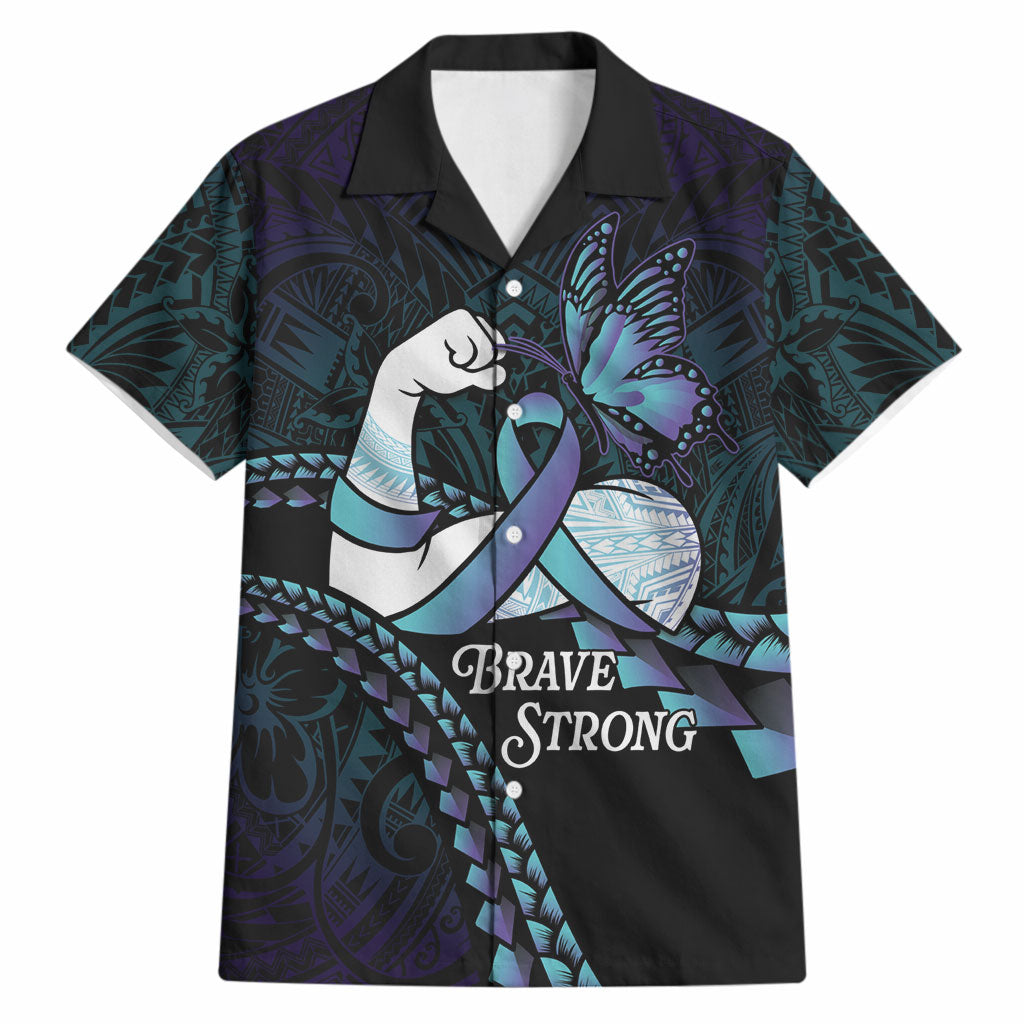 Personalised Polynesia Suicide Prevention Month Hawaiian Shirt Brave Strong Butterfly Teal Purple Ribbon