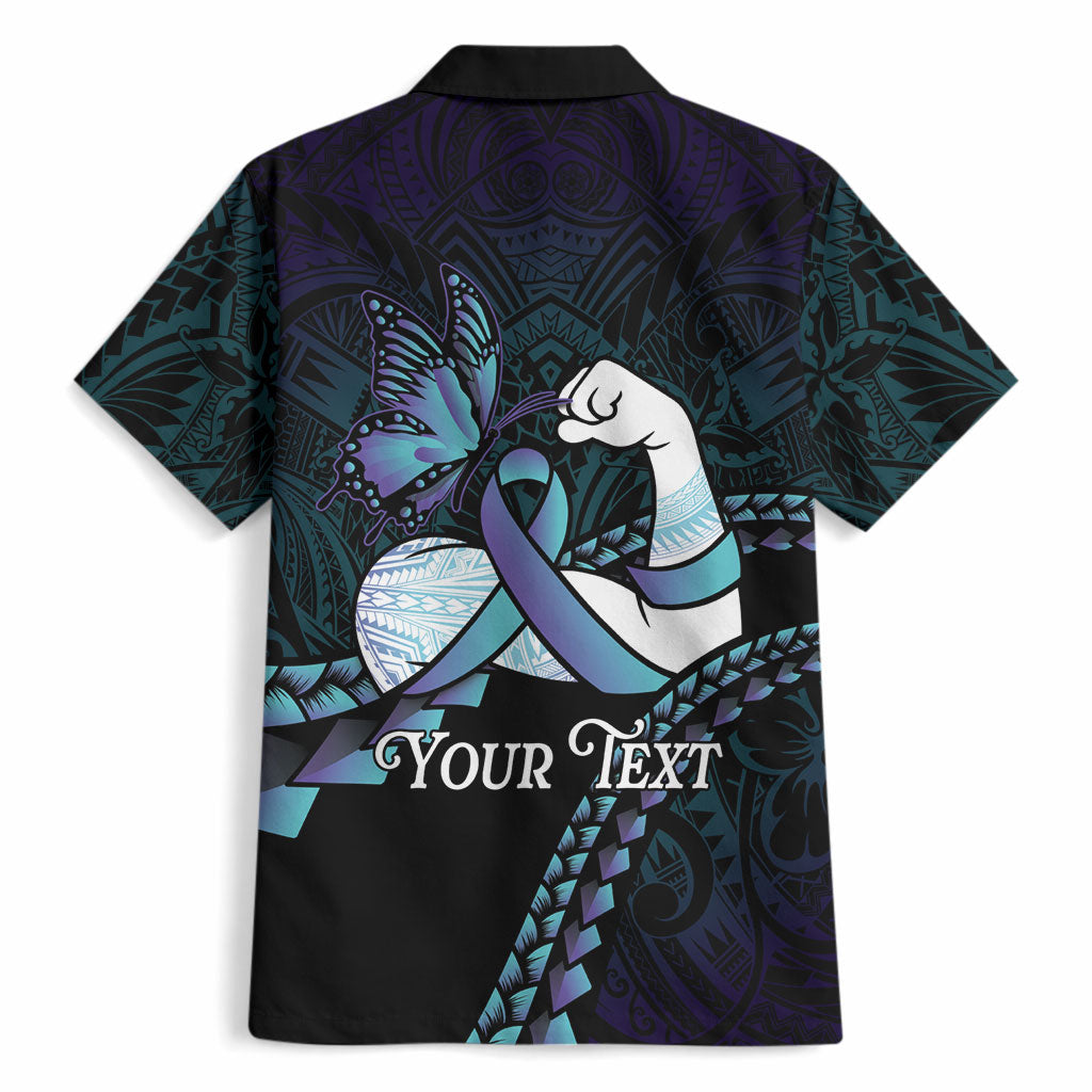 Personalised Polynesia Suicide Prevention Month Hawaiian Shirt Brave Strong Butterfly Teal Purple Ribbon
