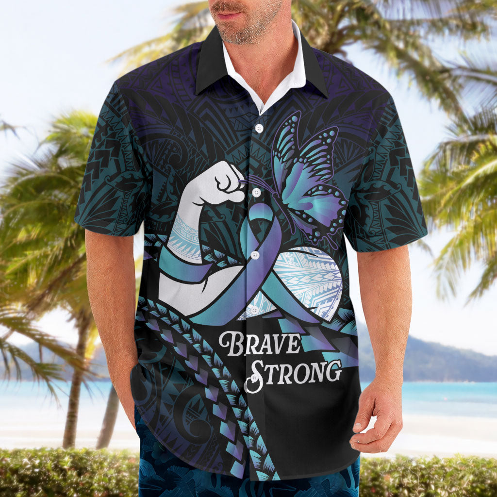 Personalised Polynesia Suicide Prevention Month Hawaiian Shirt Brave Strong Butterfly Teal Purple Ribbon