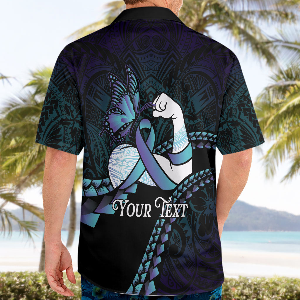 Personalised Polynesia Suicide Prevention Month Hawaiian Shirt Brave Strong Butterfly Teal Purple Ribbon