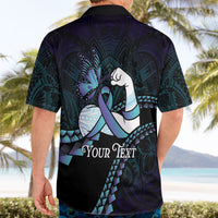 Personalised Polynesia Suicide Prevention Month Hawaiian Shirt Brave Strong Butterfly Teal Purple Ribbon