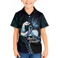 Personalised Polynesia Suicide Prevention Month Hawaiian Shirt Brave Strong Butterfly Teal Purple Ribbon