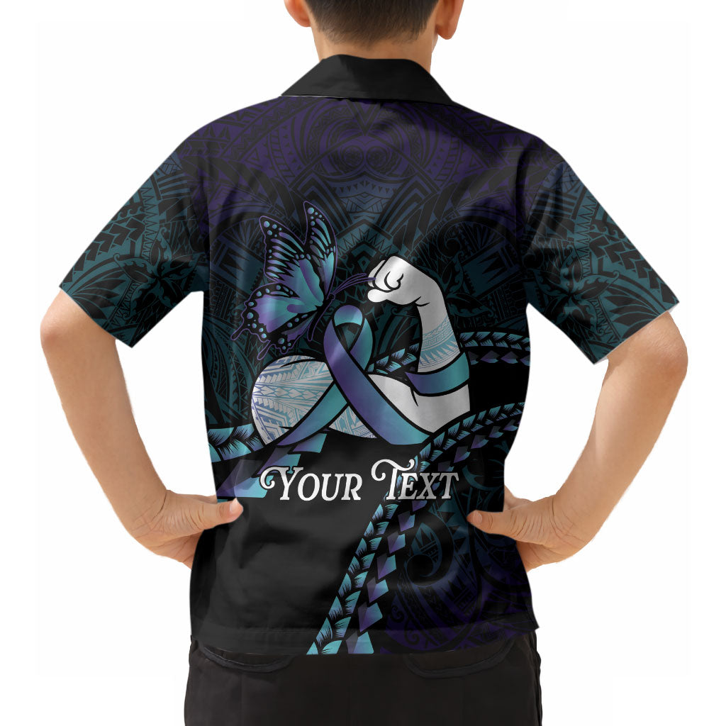 Personalised Polynesia Suicide Prevention Month Hawaiian Shirt Brave Strong Butterfly Teal Purple Ribbon