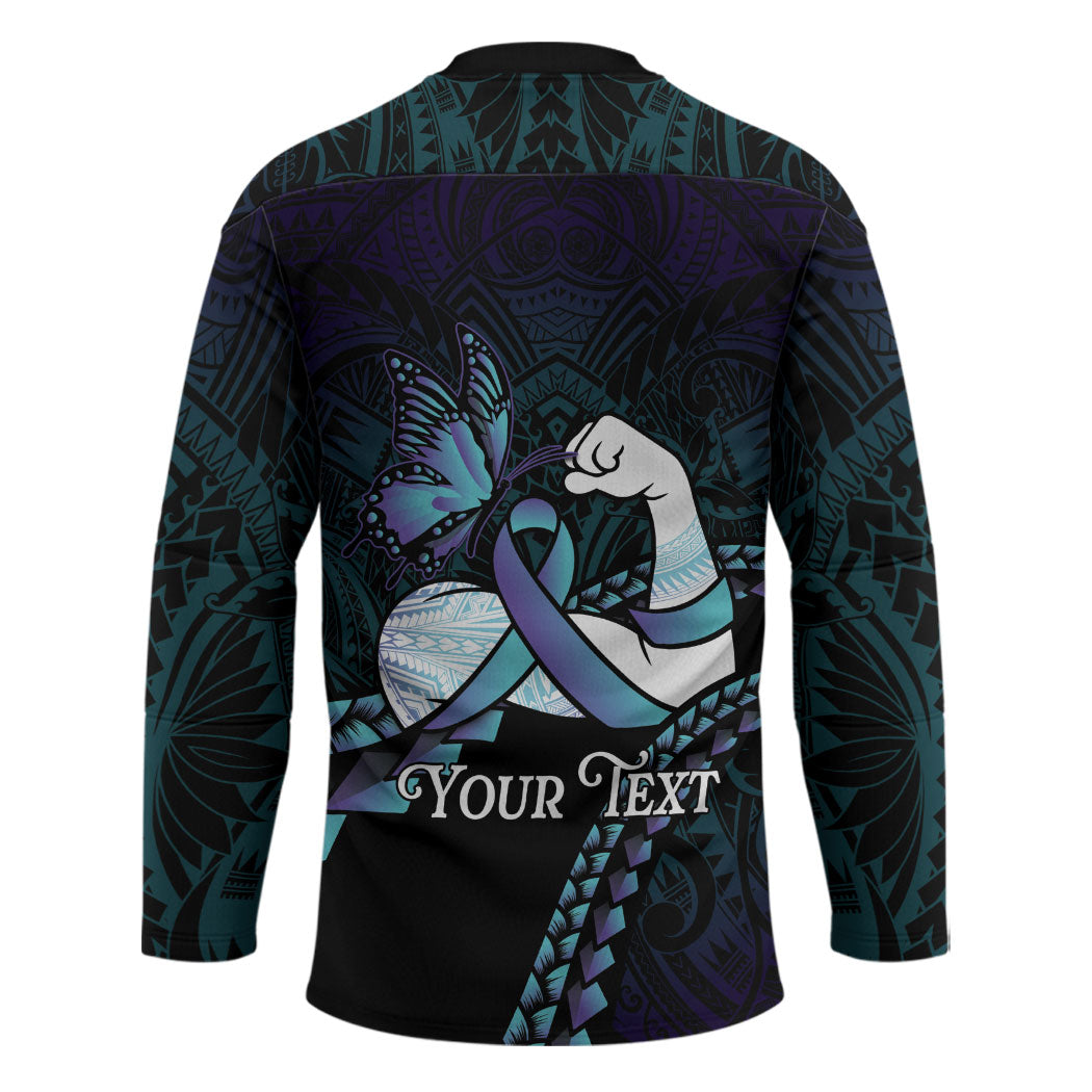 Personalised Polynesia Suicide Prevention Month Hockey Jersey Brave Strong Butterfly Teal Purple Ribbon