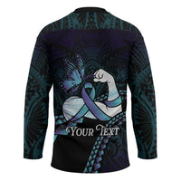 Personalised Polynesia Suicide Prevention Month Hockey Jersey Brave Strong Butterfly Teal Purple Ribbon