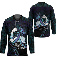 Personalised Polynesia Suicide Prevention Month Hockey Jersey Brave Strong Butterfly Teal Purple Ribbon