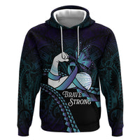 Personalised Polynesia Suicide Prevention Month Hoodie Brave Strong Butterfly Teal Purple Ribbon