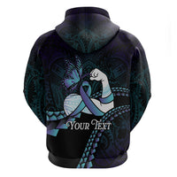 Personalised Polynesia Suicide Prevention Month Hoodie Brave Strong Butterfly Teal Purple Ribbon