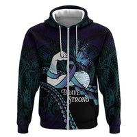 Personalised Polynesia Suicide Prevention Month Hoodie Brave Strong Butterfly Teal Purple Ribbon
