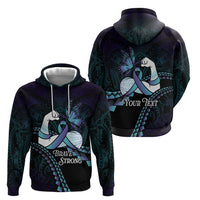 Personalised Polynesia Suicide Prevention Month Hoodie Brave Strong Butterfly Teal Purple Ribbon