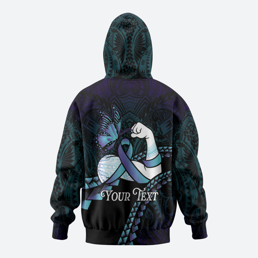 Personalised Polynesia Suicide Prevention Month Hoodie Brave Strong Butterfly Teal Purple Ribbon
