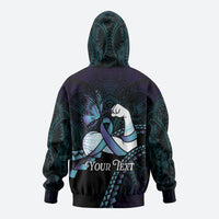 Personalised Polynesia Suicide Prevention Month Hoodie Brave Strong Butterfly Teal Purple Ribbon