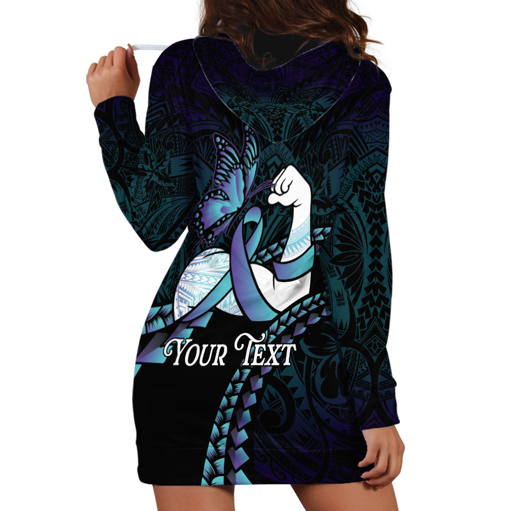 Personalised Polynesia Suicide Prevention Month Hoodie Dress Brave Strong Butterfly Teal Purple Ribbon