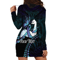 Personalised Polynesia Suicide Prevention Month Hoodie Dress Brave Strong Butterfly Teal Purple Ribbon
