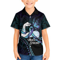 Personalised Polynesia Suicide Prevention Month Kid Hawaiian Shirt Brave Strong Butterfly Teal Purple Ribbon