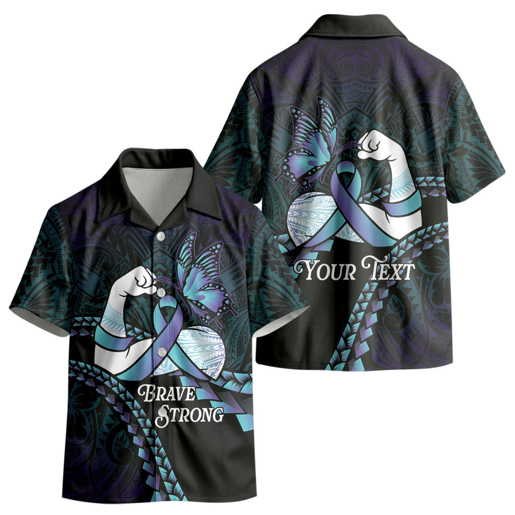 Personalised Polynesia Suicide Prevention Month Kid Hawaiian Shirt Brave Strong Butterfly Teal Purple Ribbon