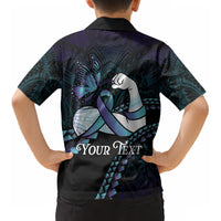 Personalised Polynesia Suicide Prevention Month Kid Hawaiian Shirt Brave Strong Butterfly Teal Purple Ribbon