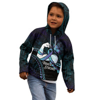 Personalised Polynesia Suicide Prevention Month Kid Hoodie Brave Strong Butterfly Teal Purple Ribbon