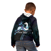 Personalised Polynesia Suicide Prevention Month Kid Hoodie Brave Strong Butterfly Teal Purple Ribbon