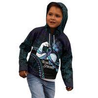 Personalised Polynesia Suicide Prevention Month Kid Hoodie Brave Strong Butterfly Teal Purple Ribbon