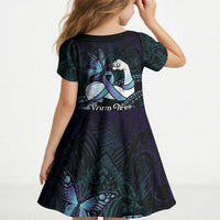 Personalised Polynesia Suicide Prevention Month Kid Short Sleeve Dress Brave Strong Butterfly Teal Purple Ribbon