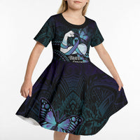 Personalised Polynesia Suicide Prevention Month Kid Short Sleeve Dress Brave Strong Butterfly Teal Purple Ribbon