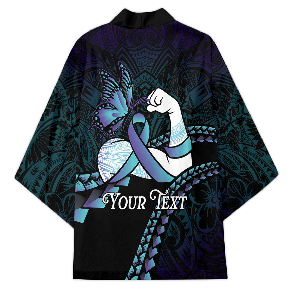 Personalised Polynesia Suicide Prevention Month Kimono Brave Strong Butterfly Teal Purple Ribbon