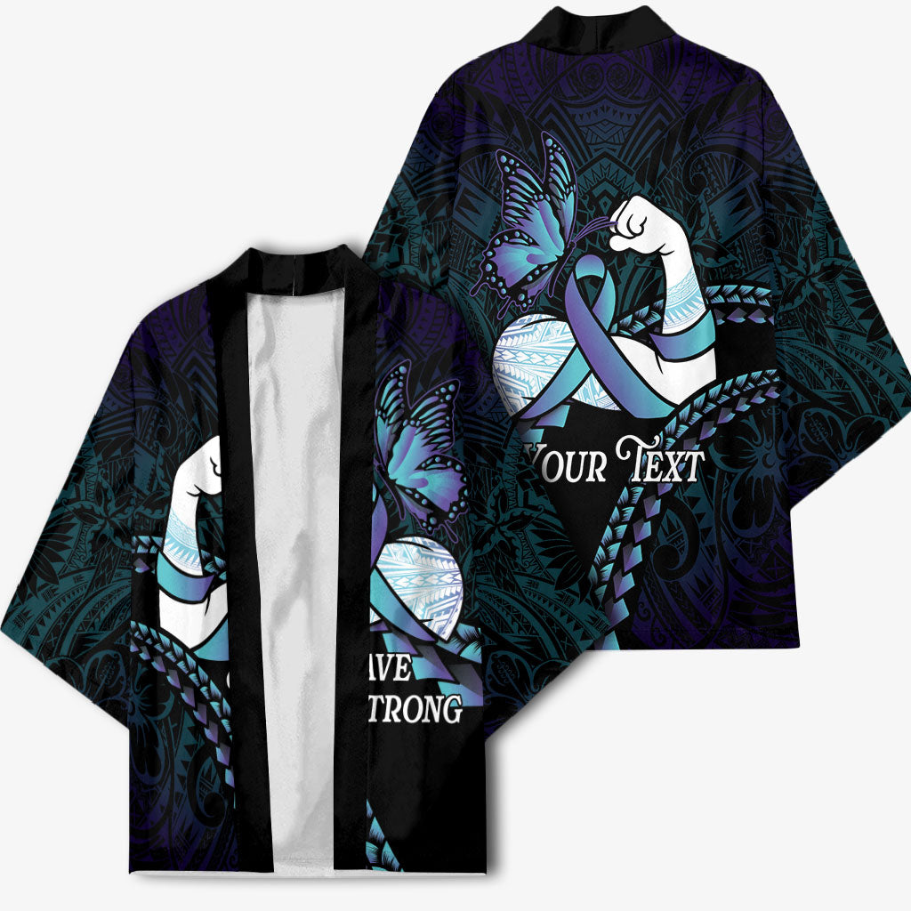 Personalised Polynesia Suicide Prevention Month Kimono Brave Strong Butterfly Teal Purple Ribbon
